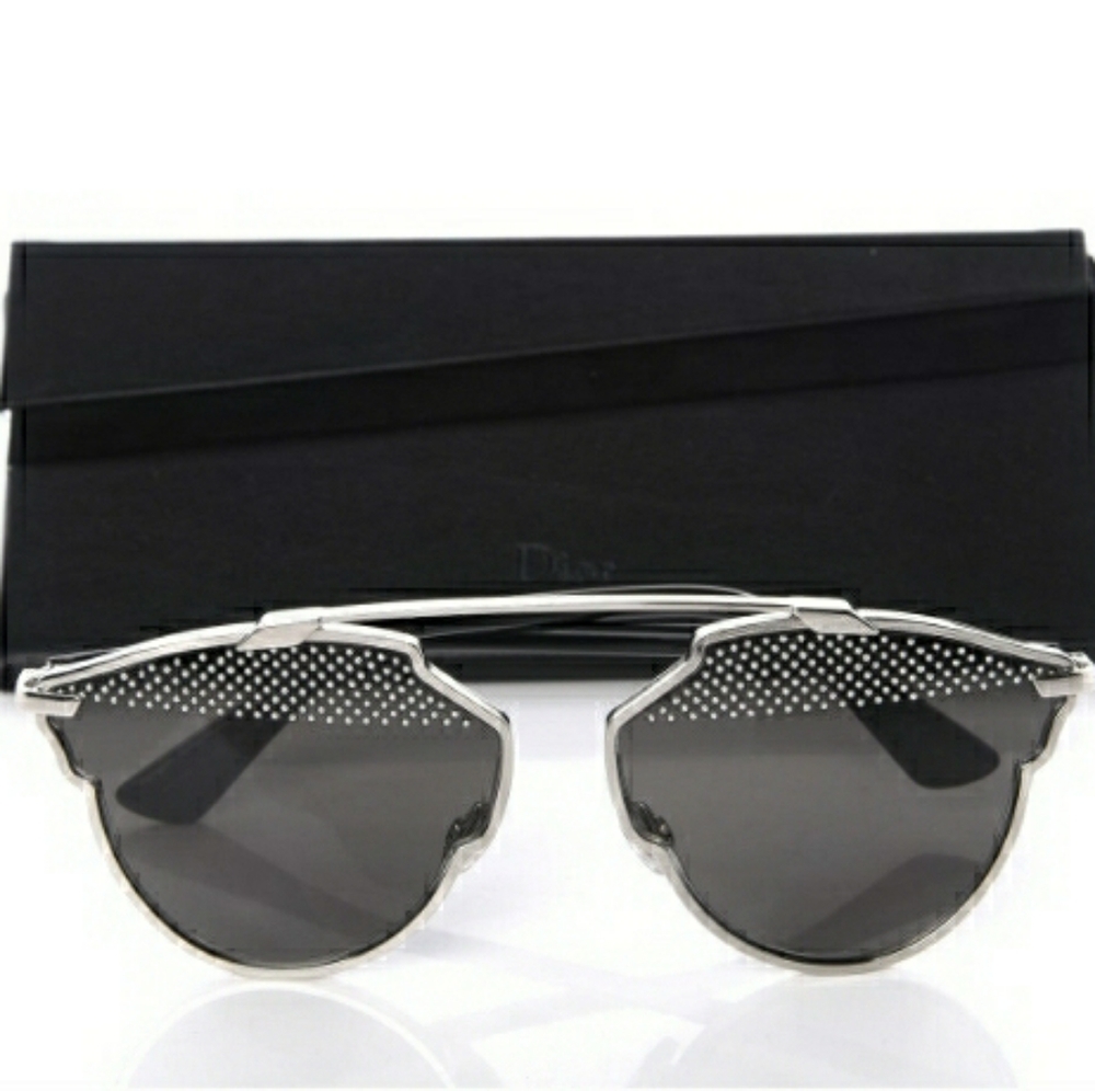 Dior Silver Frame Black Lens Polka Dot Brow Sunglasses